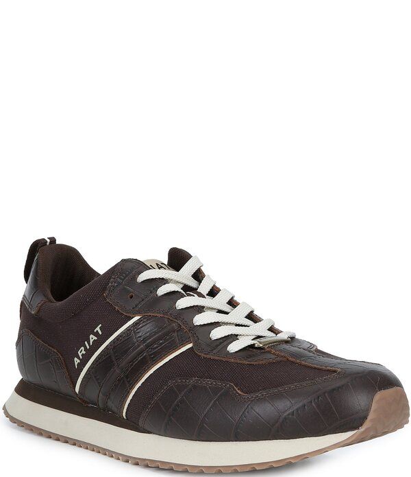 アリアト メンズ シューズ スニーカー スエード レザー Ariat Mens Ranch Suede Croco Embossed Leatherunner Sneakers ChocolateAn