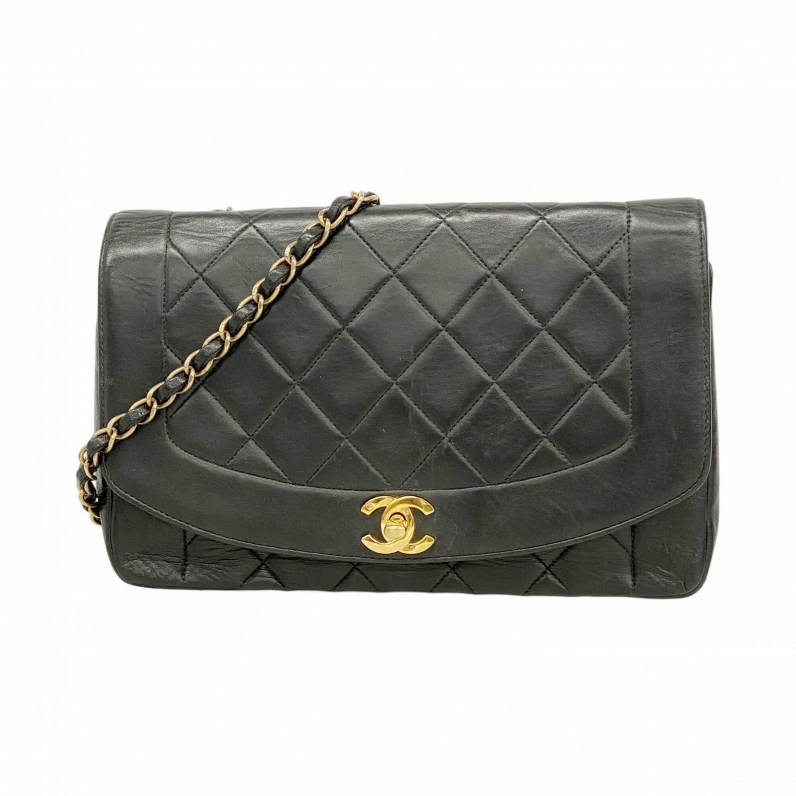 シャネル(Chanel) シャネル ショルダーバッグ ダイアナ チェーンショルダー ラムスキン ブラック レディース