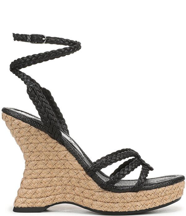 サムエデルマン レディース シューズ サンダル アンクル レザー Sam Edelman Mindie Braided Leather Ankle Wrap Wedge Dressandals Bla