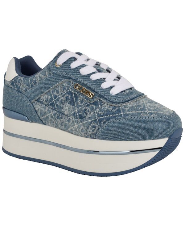 ゲス レディース シューズ スニーカー プラットフォーム レース GUESS Womens Hansin Double Platform LaceUp Sneakers Blue Denim Logo