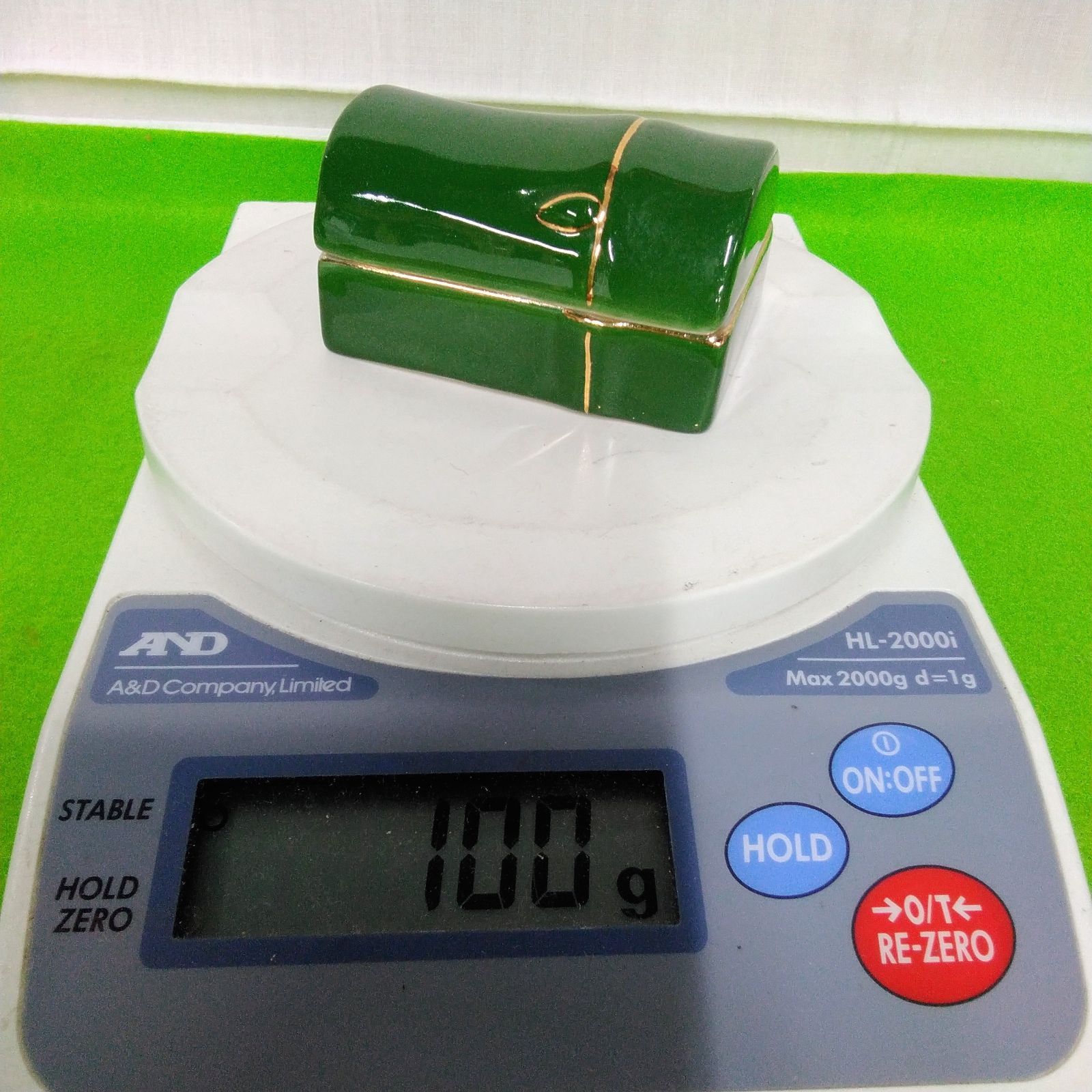 茶道具 香合 陶器製青磁釉 緑竹型香合/夏お茶会//小物入にも使えます