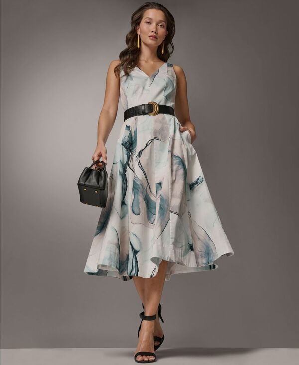 ダナ キャラン ニューヨーク レディース トップス ワンピース Vネック プリント ミディ Donna Karanew York Womens Printed VNeck Midi Dresskyli