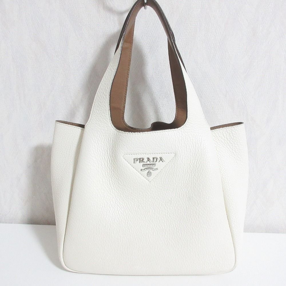 良品 PRADA プラダ ヴィッテロダイノ レザー スモール トートバッグ ハンドバッグ 1BG335 ホワイト レディース 古着 中古 USED