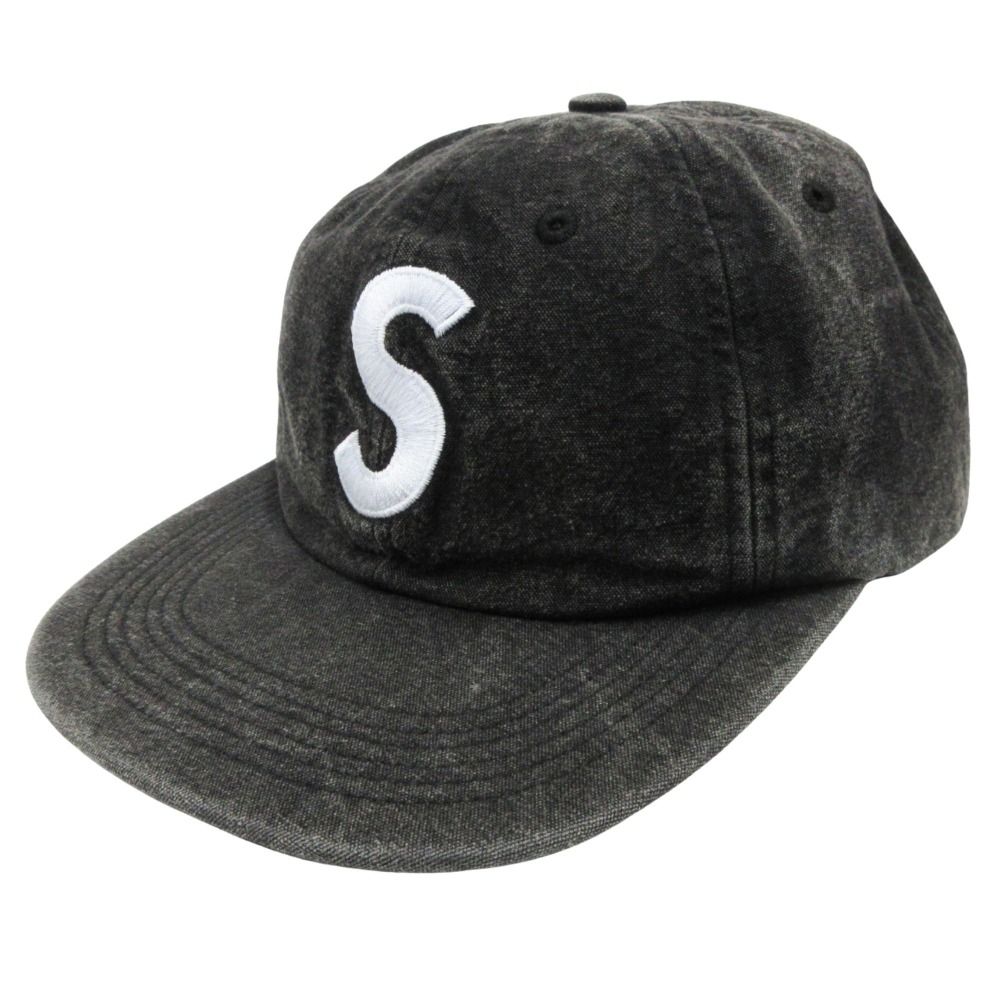 良品 Supreme シュプリーム 17SS Washed Denim S Logo 6 Panel ウォッシュド デニム エス ロゴ シックス パネル キャップ 帽子 黒 メンズ 古着 中古 USED