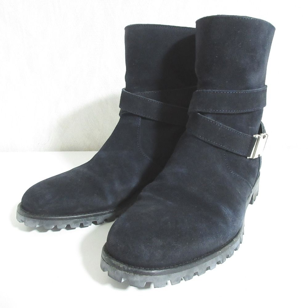良品 MANOLO BLAHNIK マノロブラニク スエード バイカーブーツ 37 24.0cm相当 ネイビー レディース 古着 中古 USED