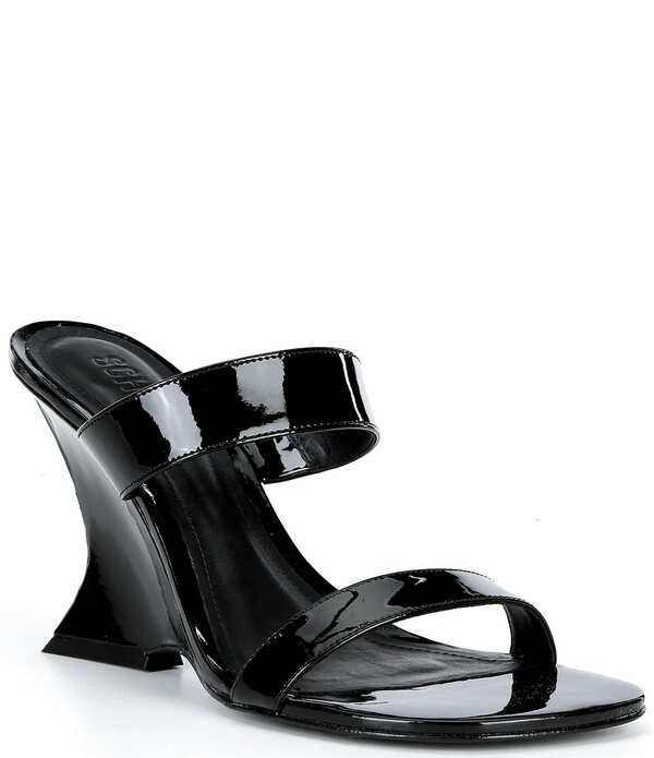 シュッツ レディース シューズ サンダル レザー Schutz Siena Patent Leather Sculpted Wedge Dresslides Black ブラック
