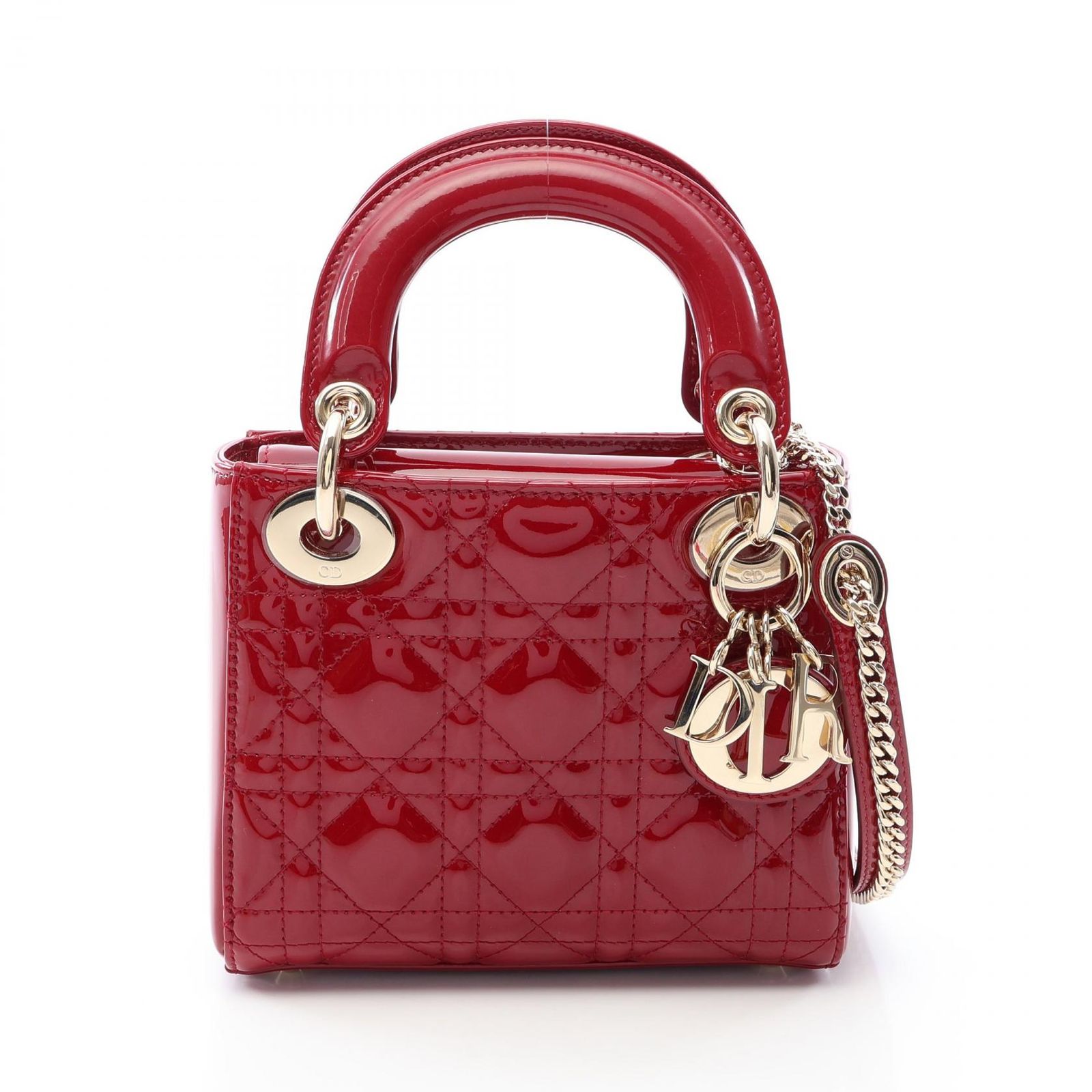 ディオール Dior ハンドバッグ レディディオール ミニ カナージュ 2WAY レッド パテントレザー レディディオール カナージュ 2wayトート ミニ レディース Used A