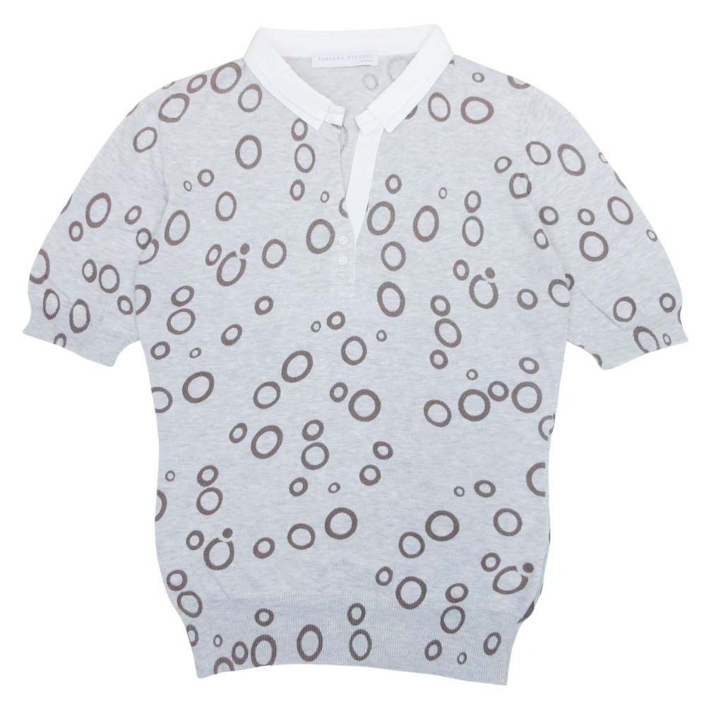美品 FABIANA FILIPPI ファビアナ フィリッピ 水玉 ドット柄 スキッパーシャツ カットソー トップス 半袖 コットン S グレー レディース 古着 中古 USED