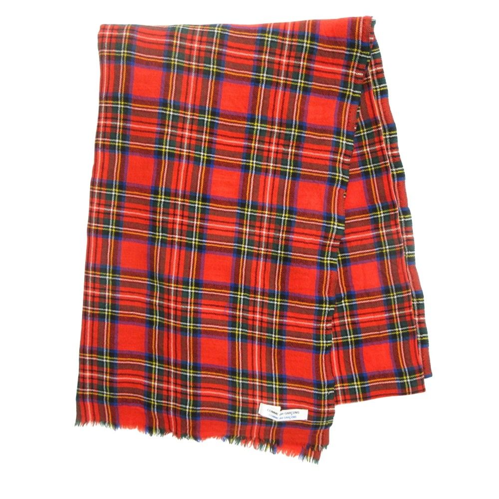 美品 COMME des GARCONS コムコム コムデギャルソン ストール ショール タータンチェック柄 ウール W14SL01 赤 レッド レディース 古着 中古 USED