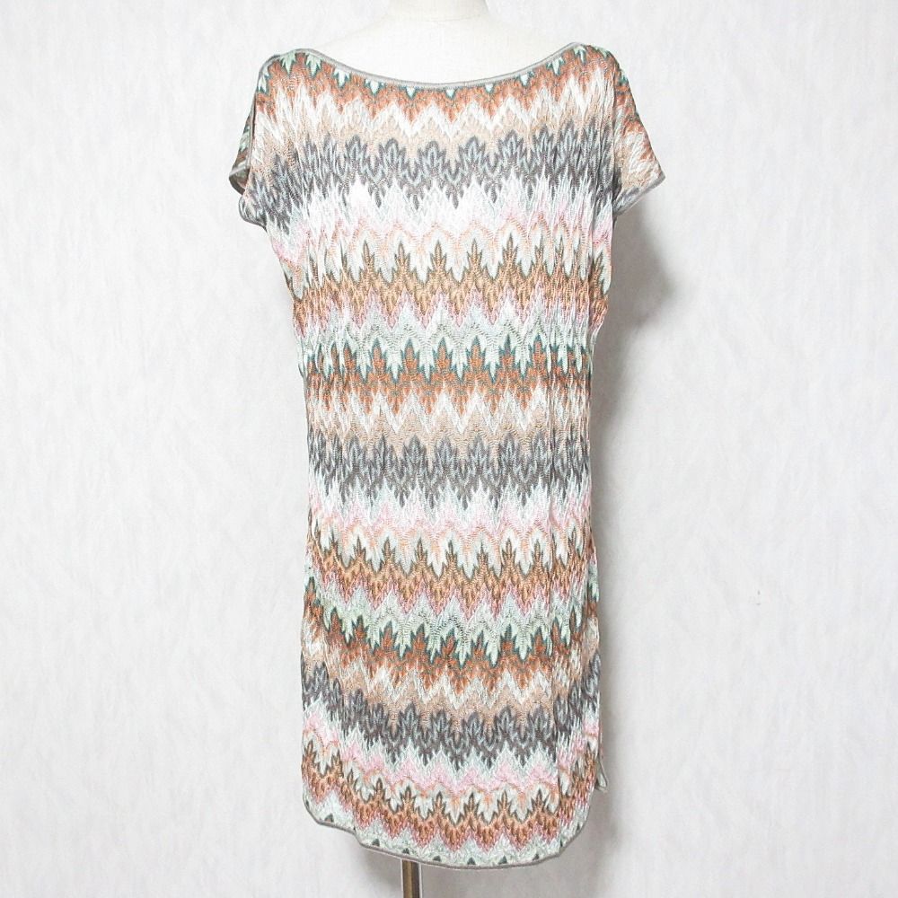 美品 MISSONI MARE ミッソーニ マーレ フレンチスリーブ シェブロンワンピース 152013 S マルチカラー レディース 古着 中古 USED