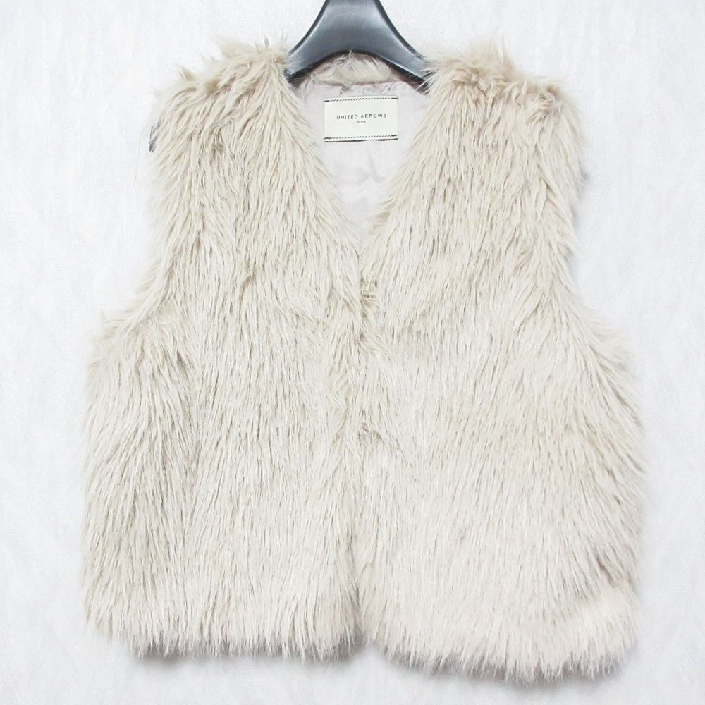 美品 24AW UNITED ARROWS ユナイテッドアローズ フェイクファー ショートベスト 1522-199-2977 ベージュ レディース 古着 中古 USED