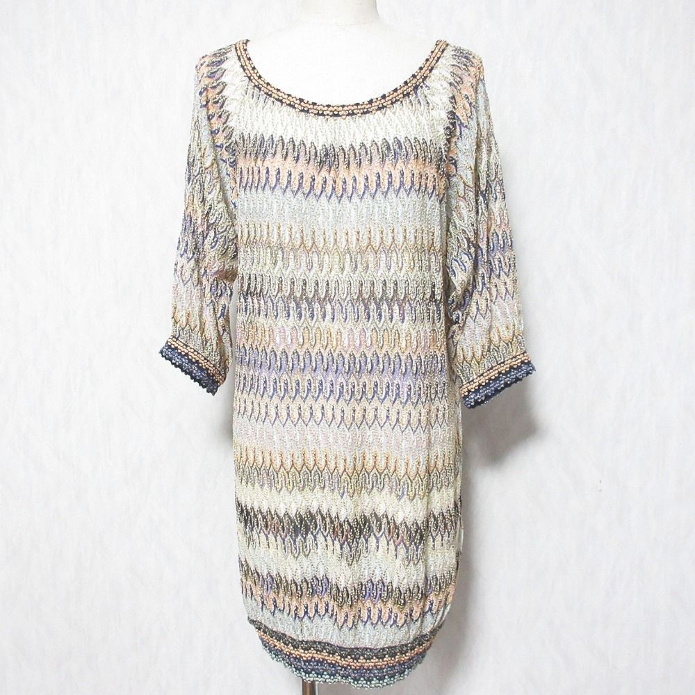 美品 MISSONI ミッソーニ ラウンドネック ワンピース 146205 サイズ40 マルチカラー レディース 古着 中古 USED