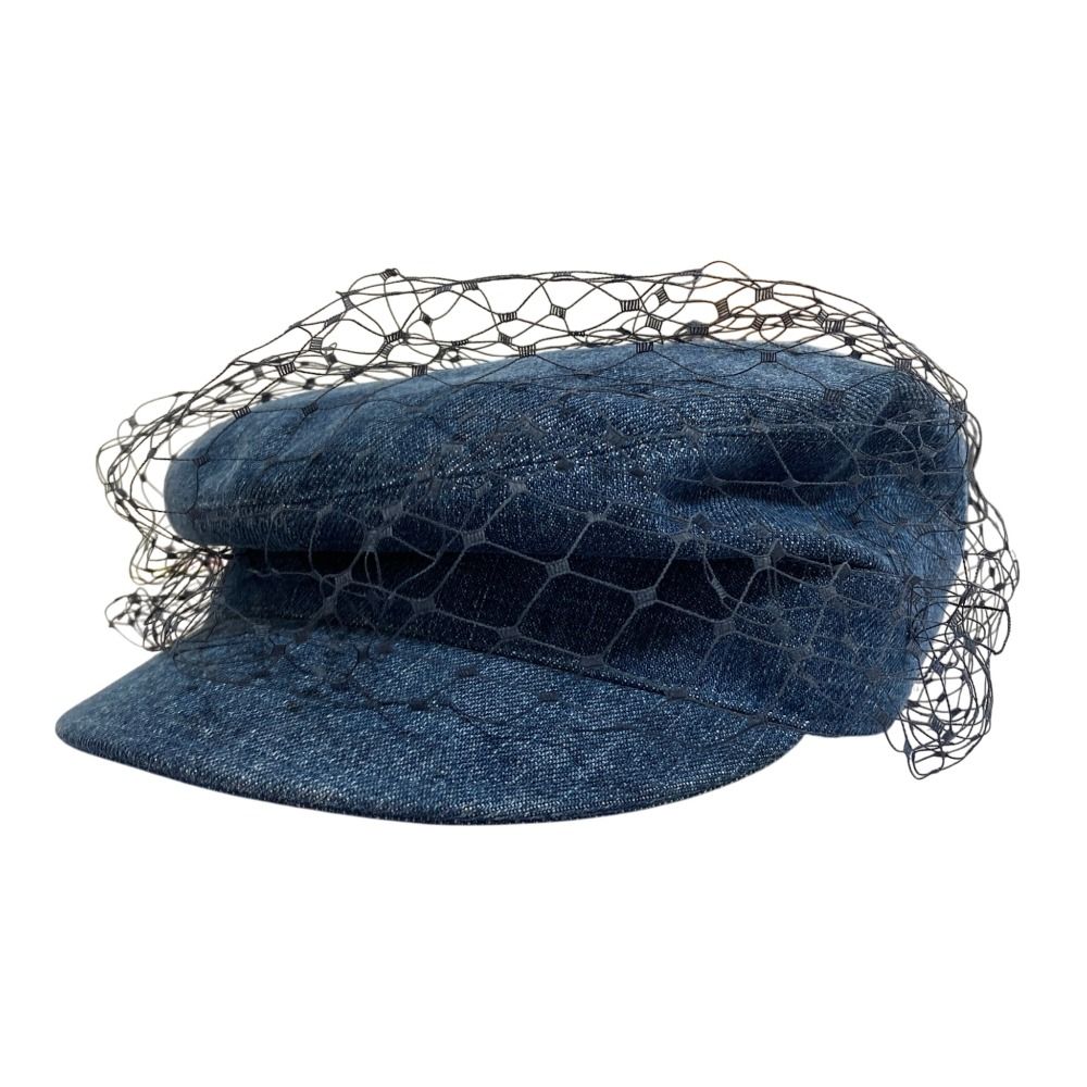良品 Christian Dior クリスチャンディオール ディオールアーティ ベール付 デニム キャスケット 86ATY920G132 サイズ57 ブルー レディース 古着 中古 USED