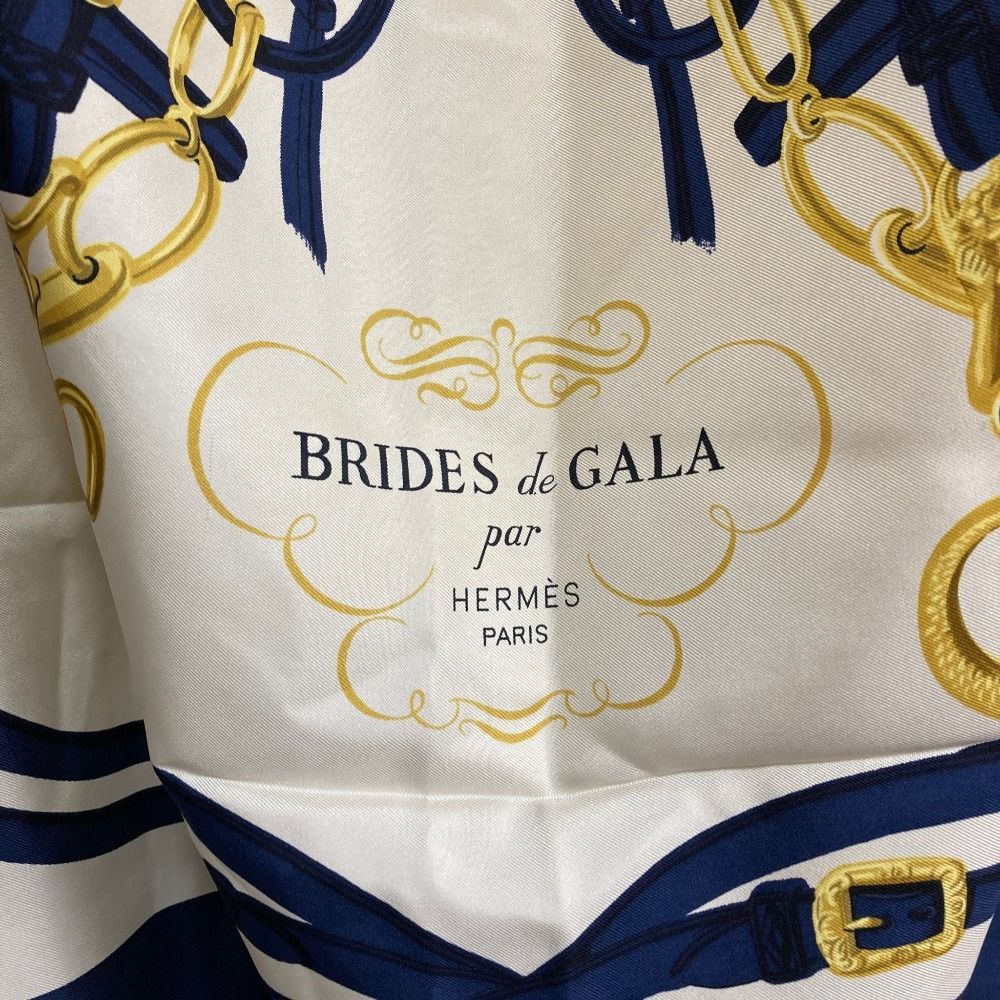 良品 HERMES エルメス カレ90 BRIDES de GALA スカーフ ネイビー