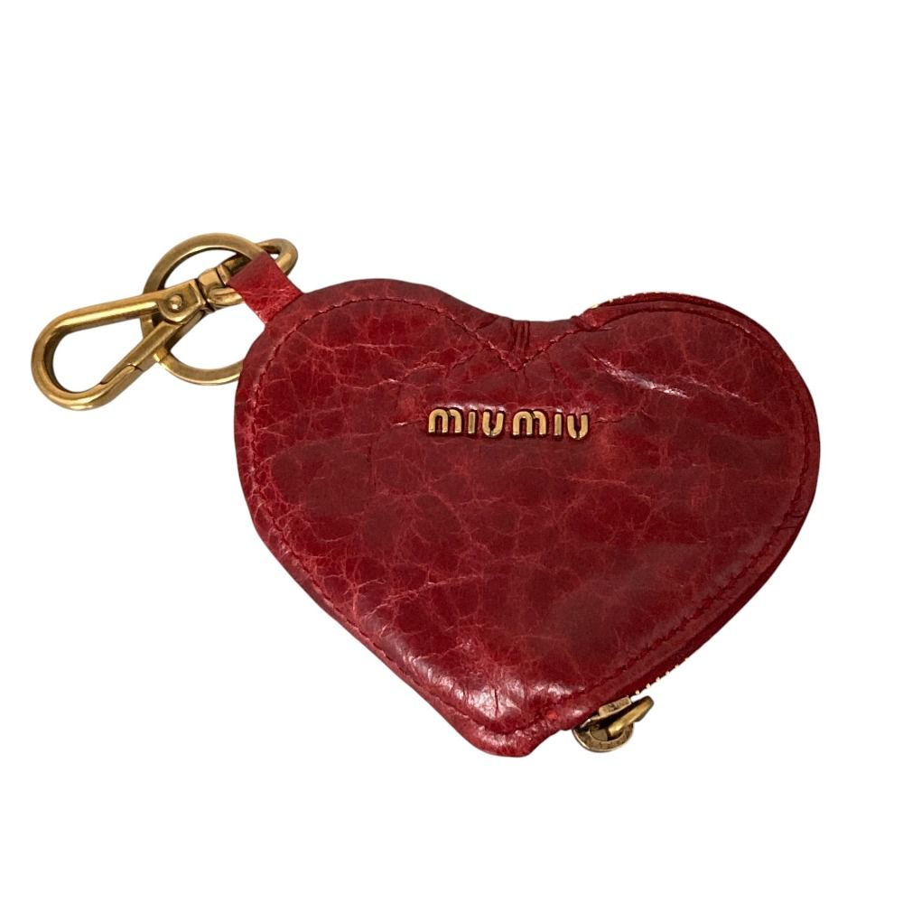 良品 miumiu ミュウミュウ レザー スタッズ ハート型 コインケース レッド レディース 古着 中古 USED
