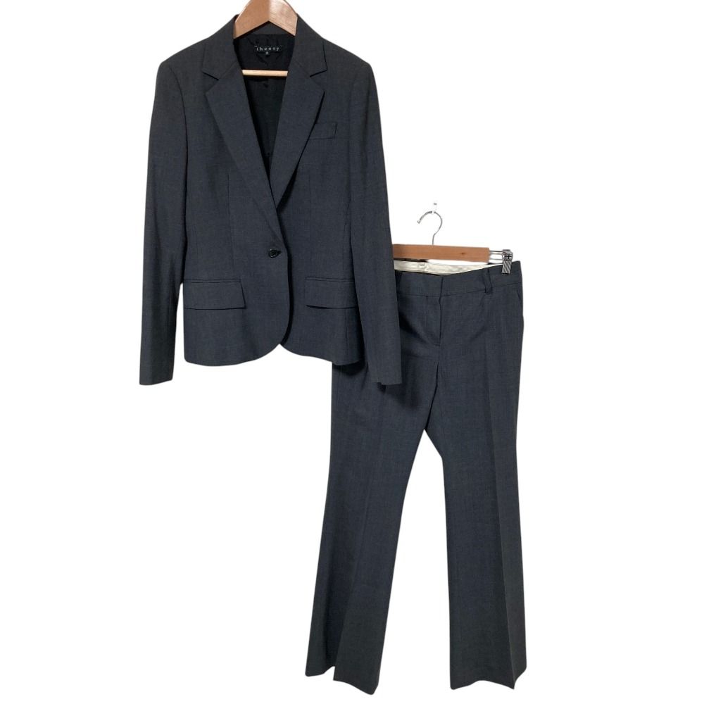 美品 Theory セオリー TAILOR テーラードジャケット スラックス セットアップ スーツ サイズ2 グレー レディース 古着 中古 USED