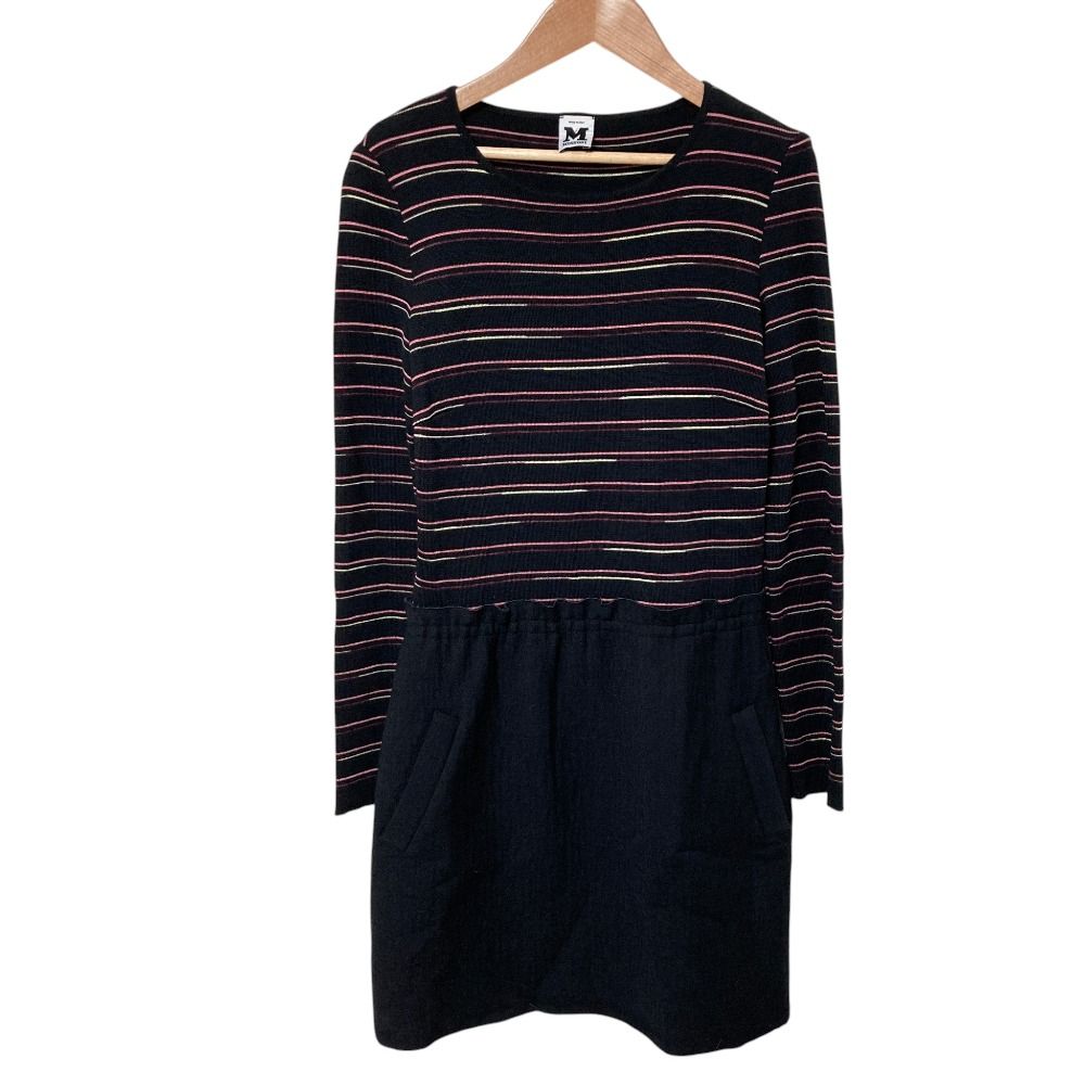 良品 M MISSONI ミッソーニ ボーダー ニットワンピース サイズ40 ブラック レディース 古着 中古 USED