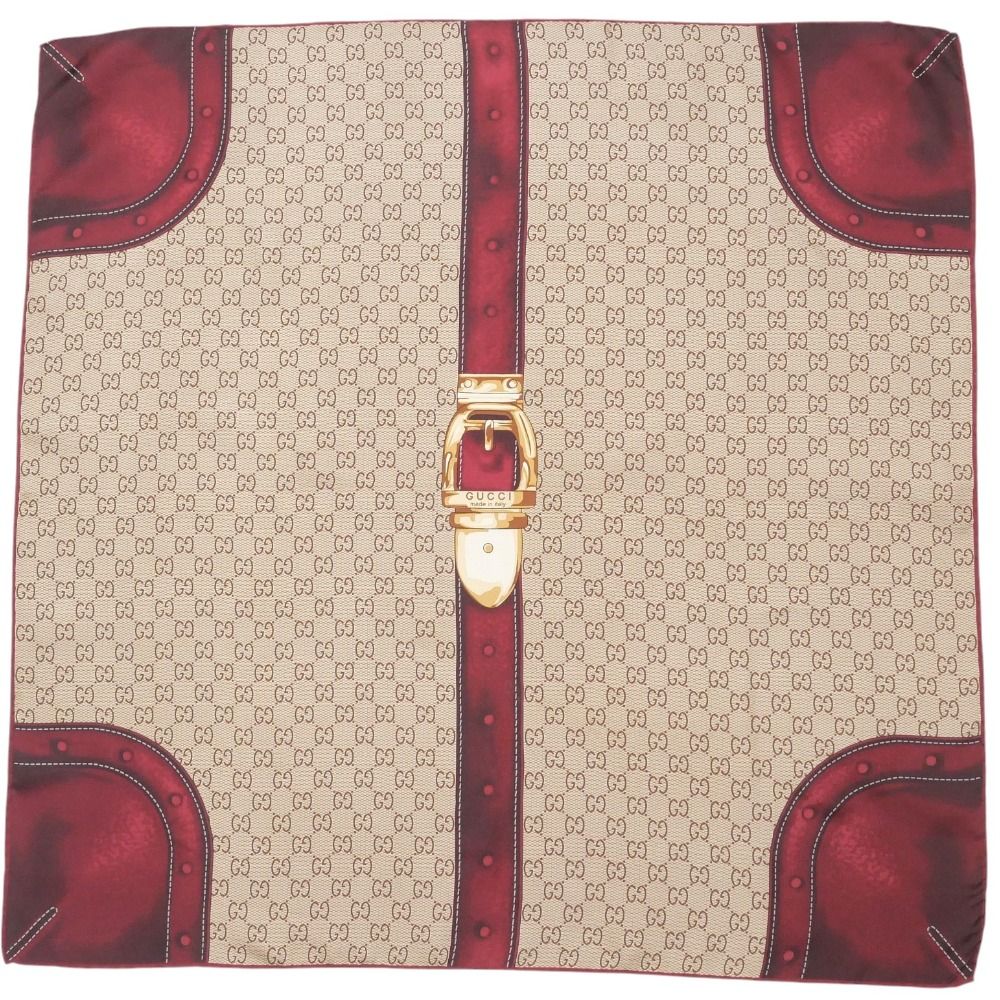 【美品】GUCCI グッチ スカーフ gg □美品□GUCCI グッチ スカーフ GGモノグラム ベルトモチーフ シルク