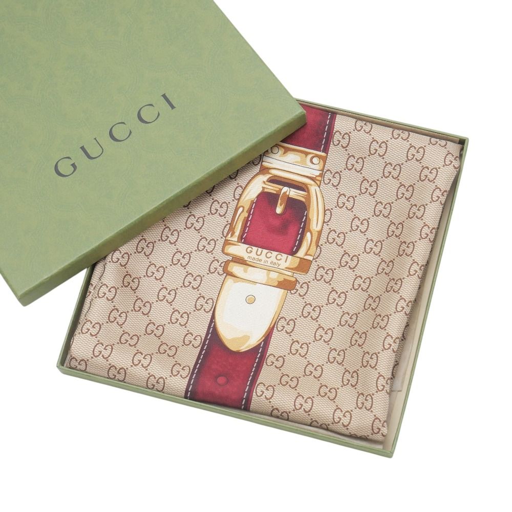 □美品□GUCCI グッチ スカーフ GGモノグラム ベルトモチーフ シルク