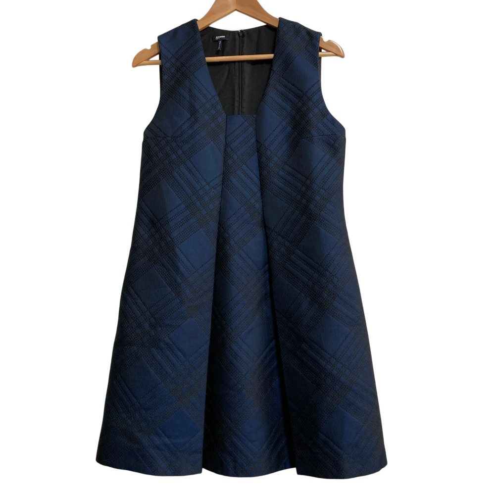 美品 JIL SANDER NAVY ジルサンダーネイビー チェック ジャガード