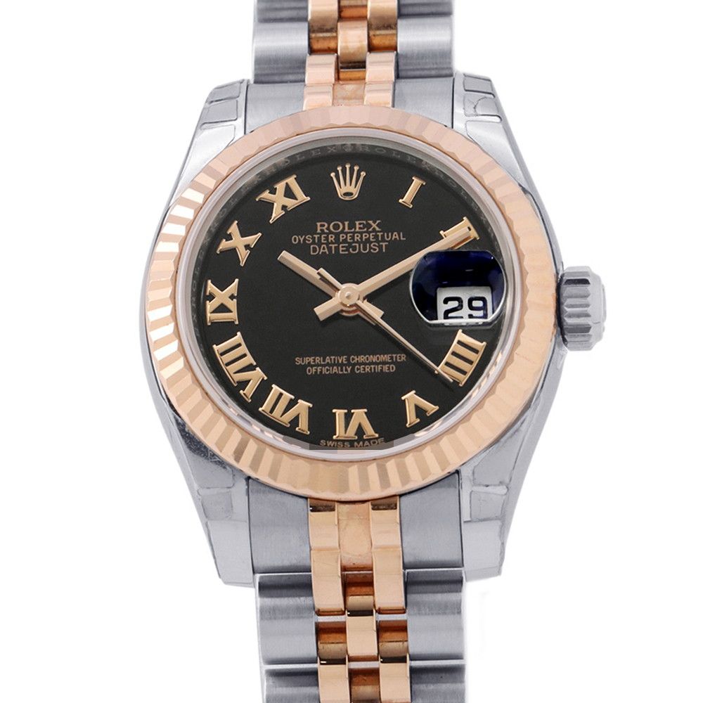 ロレックス デイトジャスト26 SS/K18PGピンクゴールド 179171 ROLEX 腕時計 黒文字盤 レディース