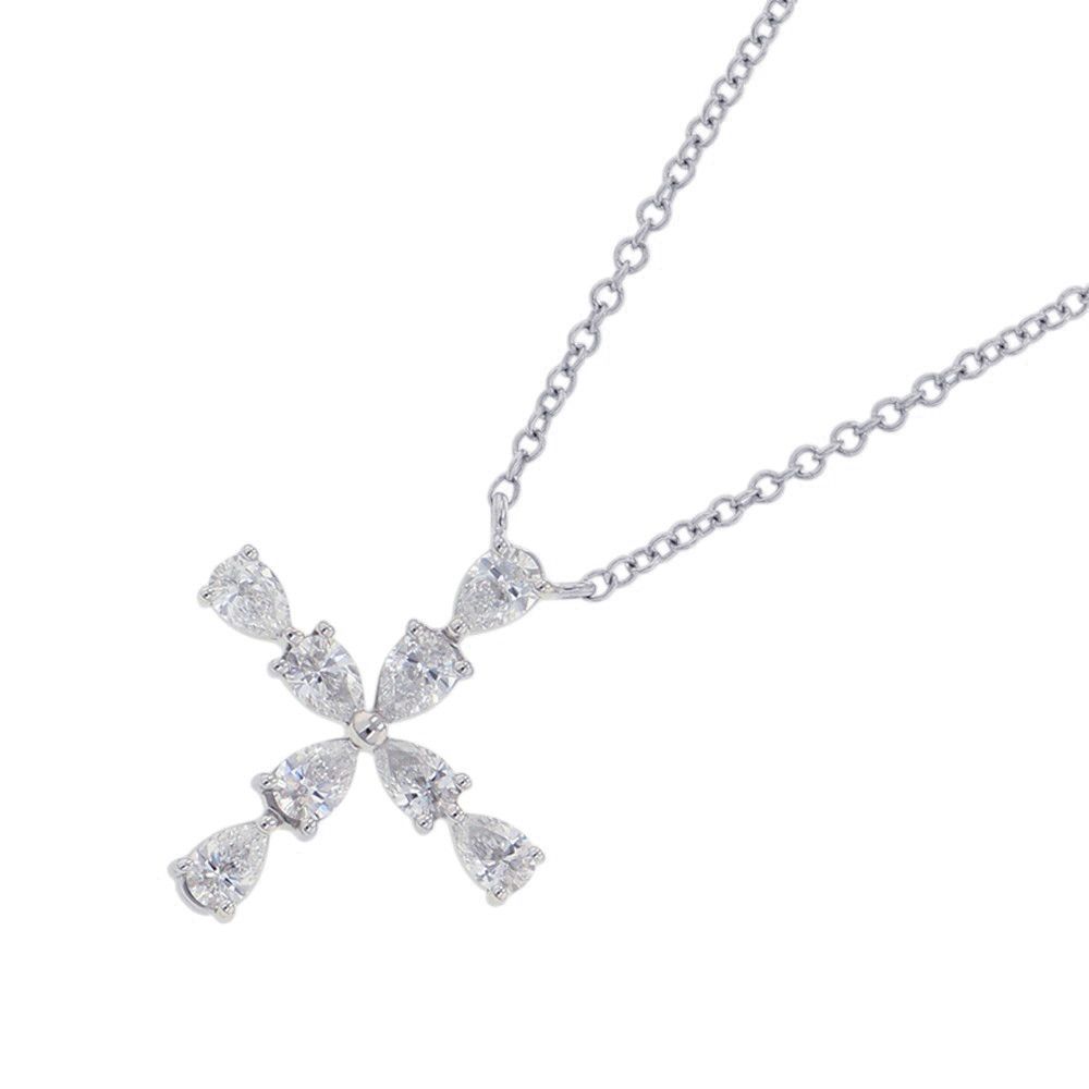 ハリーウィンストン ネックレス ペアシェイプ・ミニクロス・ペンダント ダイヤモンド 8P 計約0.48ct Pt950プラチナ PEDPREMCPM