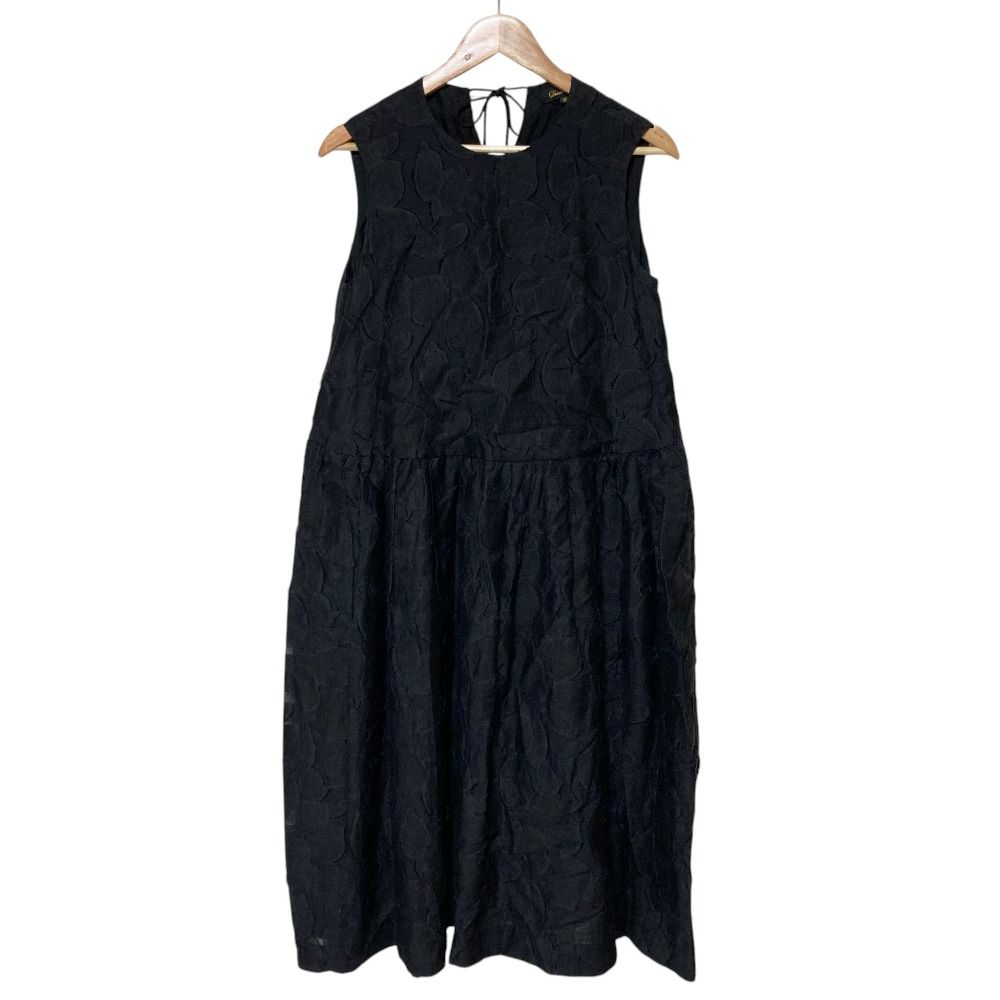 美品 DRAWER ドゥロワー LI/CO JQD BK DRESS ジャガード ノースリーブワンピース 6526-299-0999 サイズ36 ブラック レディース 古着 中古 USED