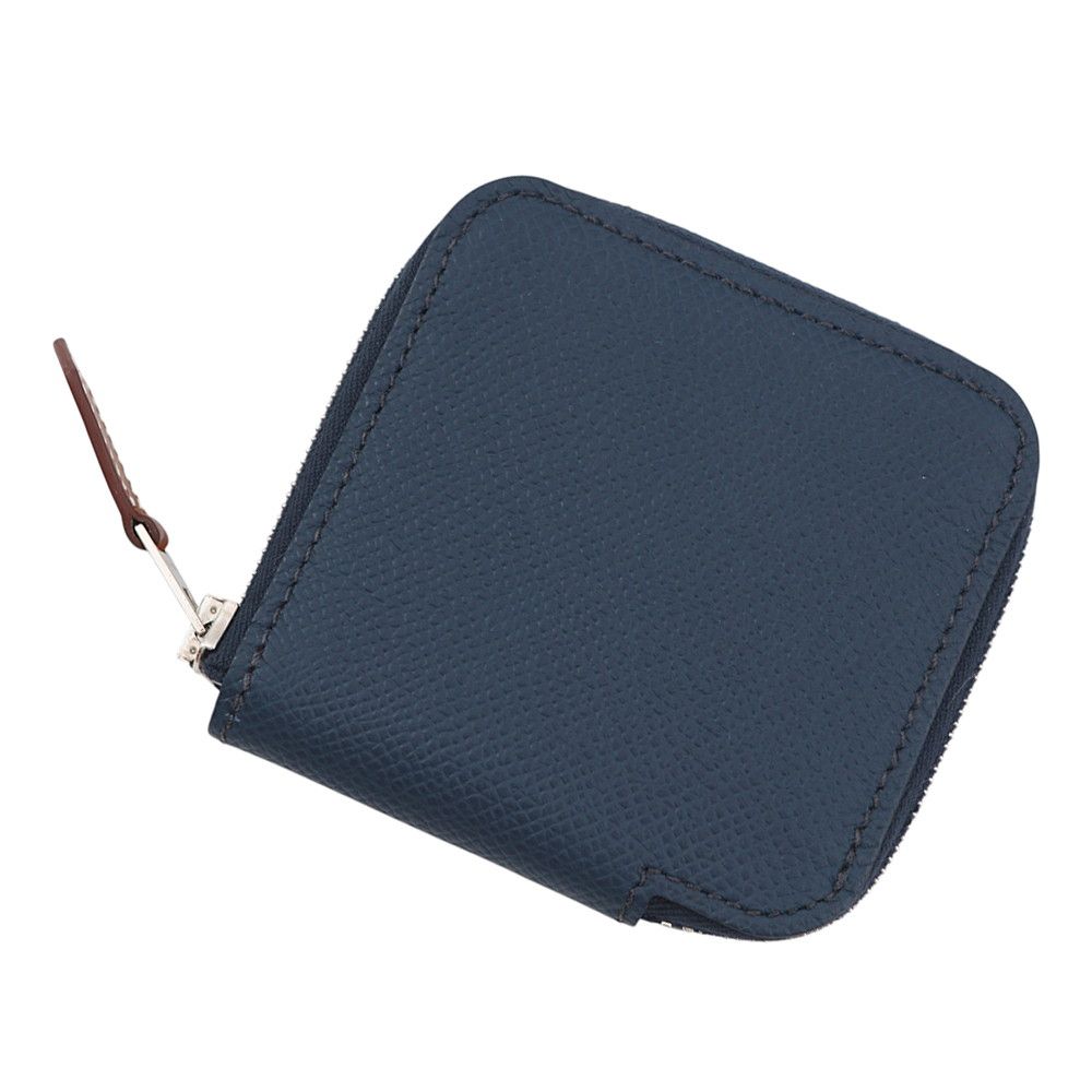 エルメス コインケース アザップコンパクト ミニ シルクイン ブルードプリュス/シルバー金具 エプソン B刻印 財布