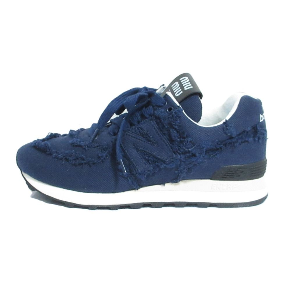 未使用 miumiu New Balance ミュウミュウ ニューバランス 574 カットオフエッジ スニーカー 5E765D 38 25cm相当 インディゴ レディース 古着 中古 USED