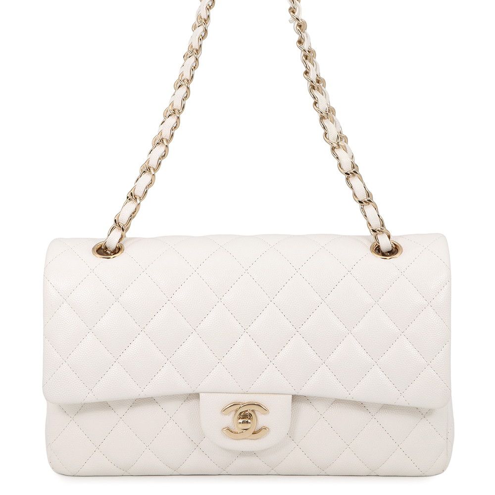 シャネル チェーンショルダーバッグ マトラッセ25 ココマーク キャビアスキン ダブルチェーン A01112 CHANEL 白