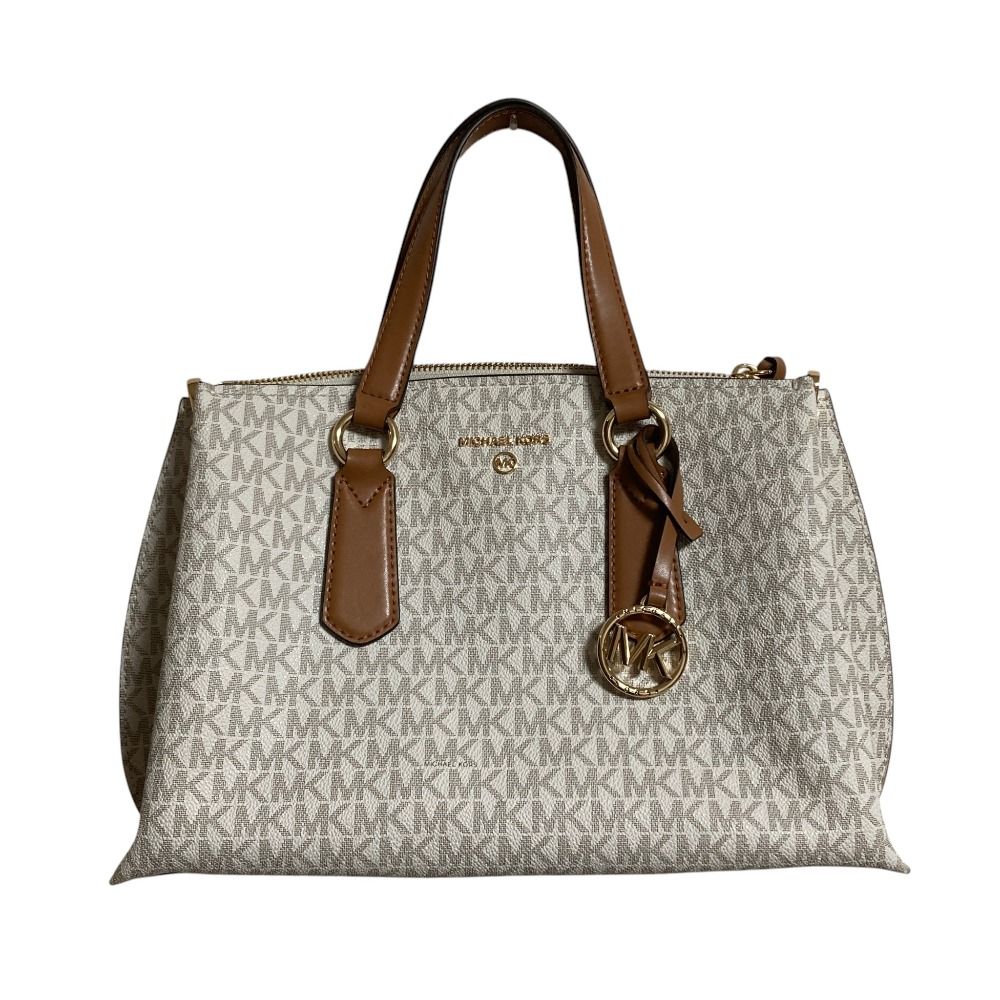 新品同様 Michael Kors マイケルコース EMMA サッチェル MKシグネチャー トートバッグ ショルダーバック グレー ホワイト レディース 古着 中古 USED