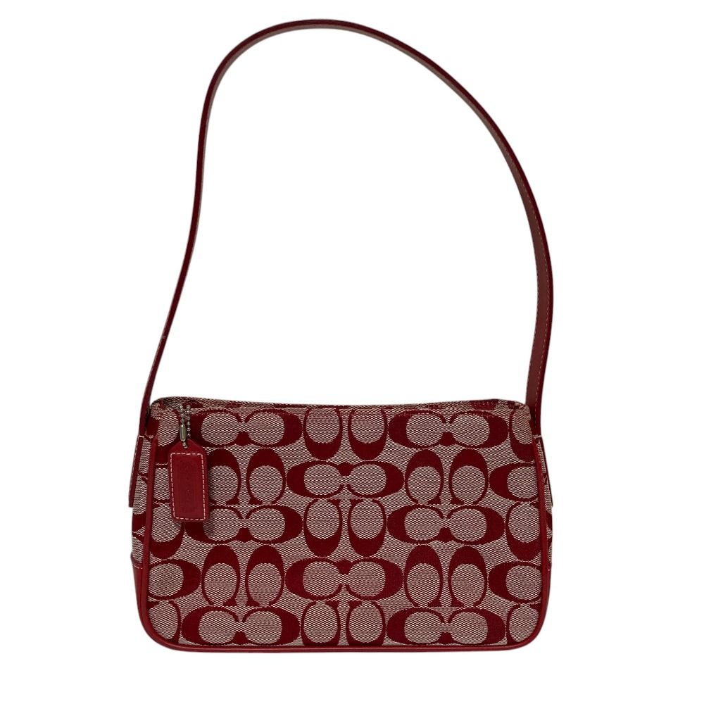 美品 COACH コーチ シグネチャー アクセサリーポーチ ワンショルダーバッグ 6023 レッド レディース 古着 中古 USED
