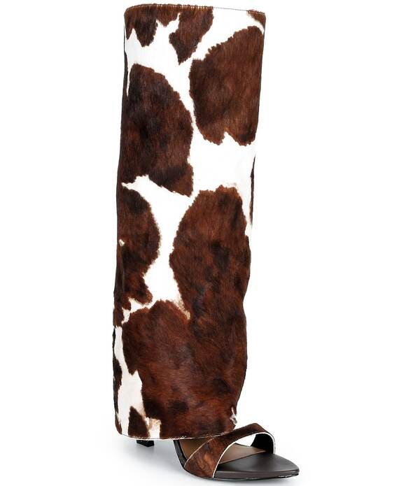 ジャンビニ レディース シューズ サンダル プリント Gianni Bini Okeke Two Cow Print Haircalf Knee High Open Toe Stiletto Dres