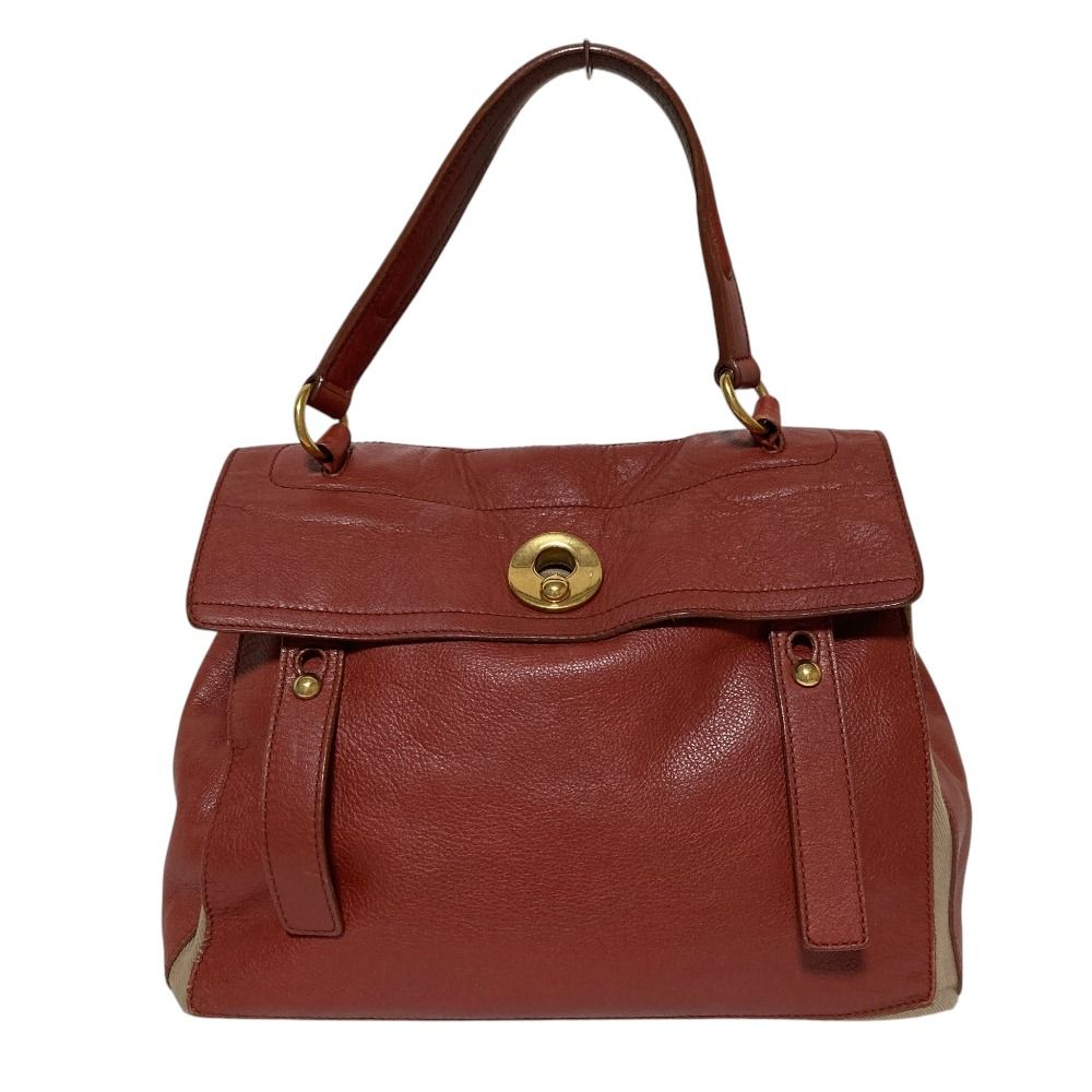 YVES SAINT LAURENT イヴサンローラン レザー ミューズトゥ トートバッグ ワンハンドルバッグ 229680 496395 レッド ベージュ レディース 古着 中古 USED