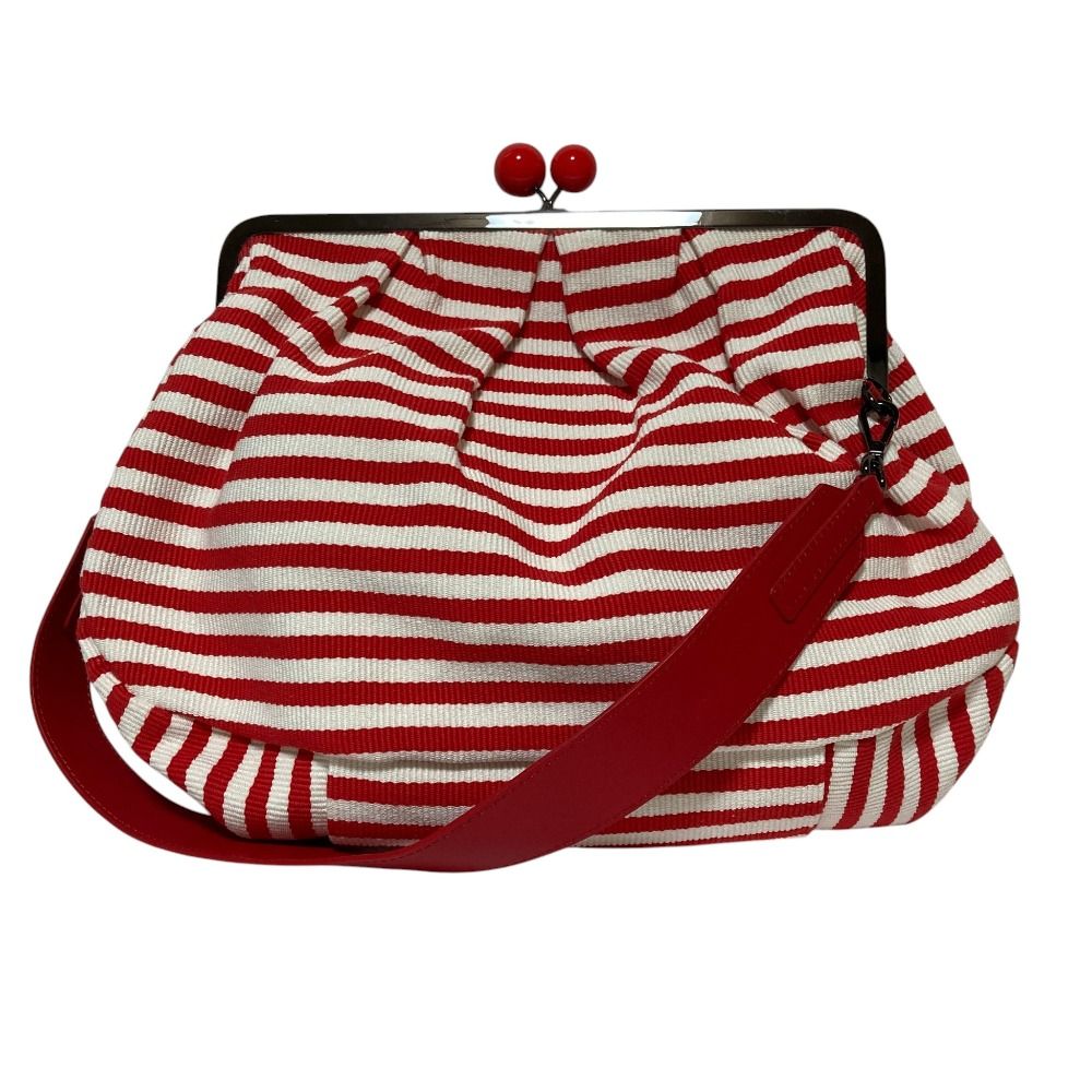 美品 Weekend Max Mara ウィークエンドマックスマーラ PASTICCINO ボーダー がま口 ワンショルダーバッグ レッド ホワイト レディース 古着 中古 USED