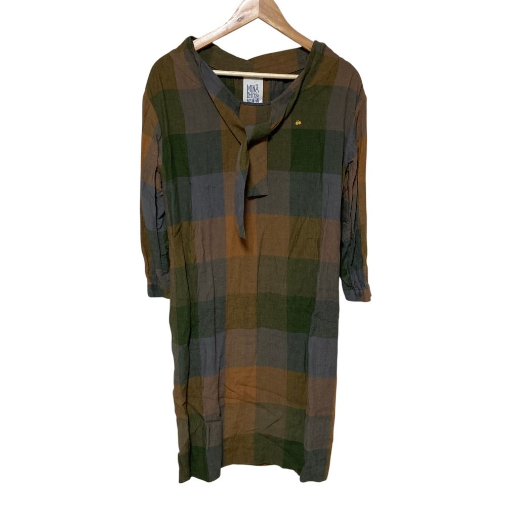 美品 mina perhonen ミナペルホネン herb リネンワンピース ra3108 サイズ36 マルチカラー レディース 古着 中古 USED
