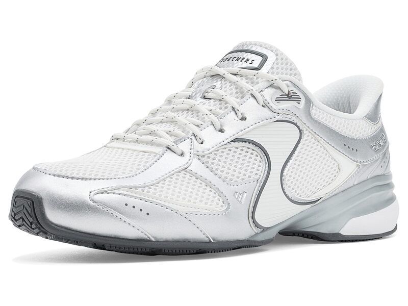 スケッチャーズ レディース シューズ スニーカー トール SKECHERS Hands Free SlipIns Exhilarate Metallic Dreams WhiteSilver ホワイト
