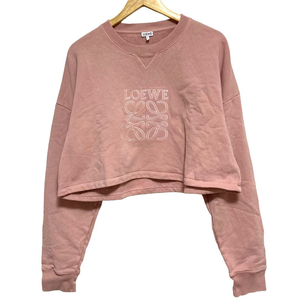 美品 25SS LOEWE ロエベ Cropped sweatshirt アナグラムロゴ スウェットトレーナー S359Y24X47 サイズL ピンク レディース 古着 中古 USED