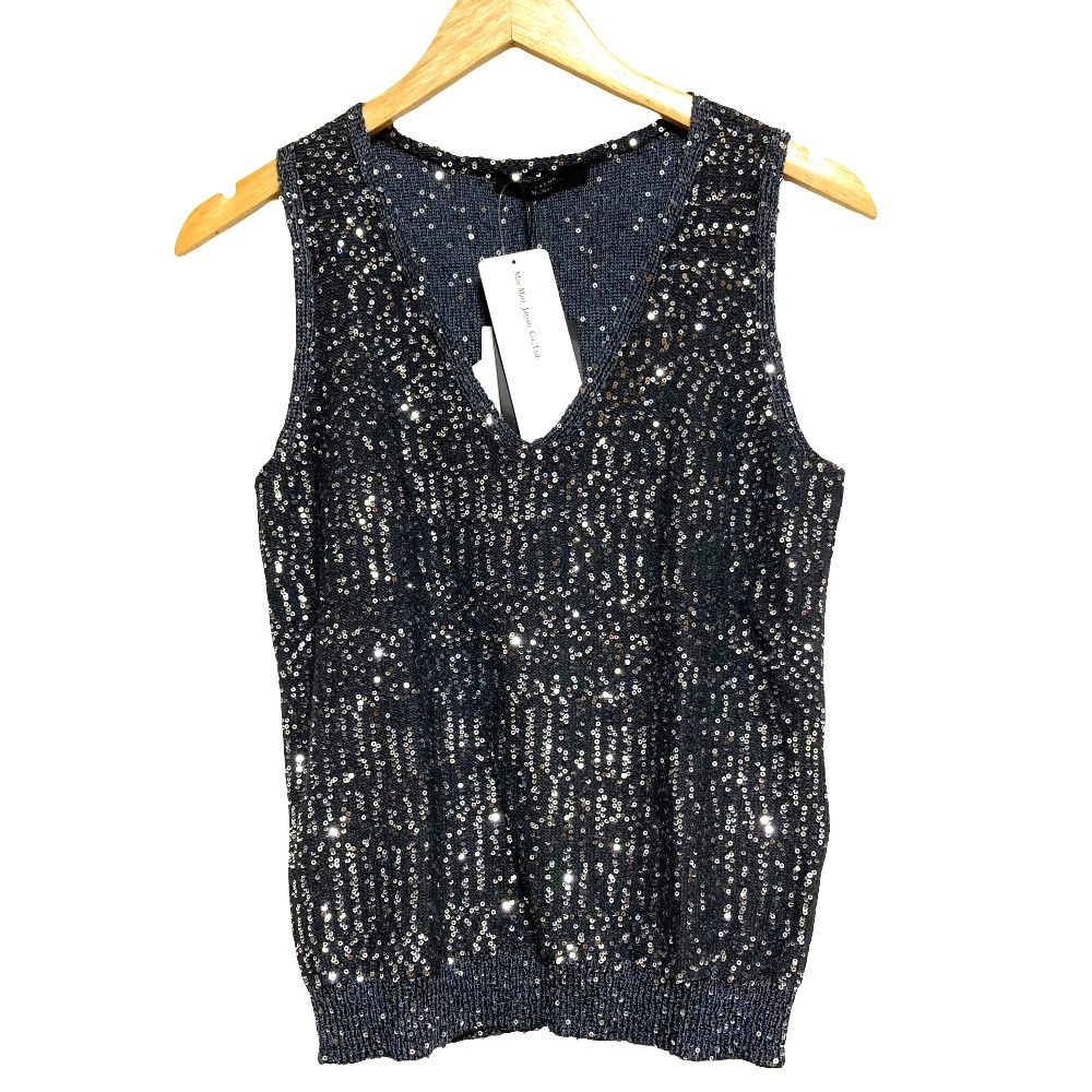未使用 26SS Weekend Max Mara ウィークエンドマックスマーラ テンポ スパンコール ノースリーブ ニット サイズS グレー レディース 古着 中古 USED