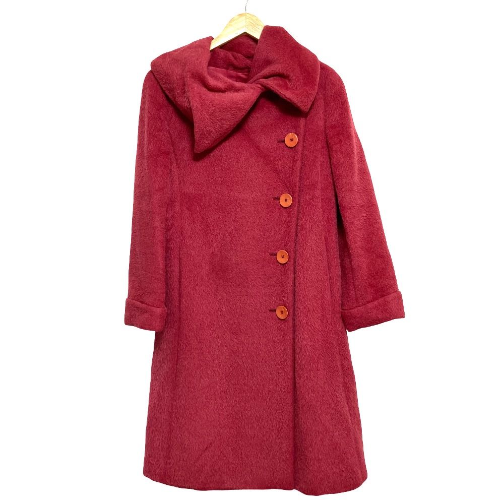 美品 Max Mara マックスマーラ アルパカウール ビッグカラー シャギーコート サイズ38 レッド系 レディース 古着 中古 USED