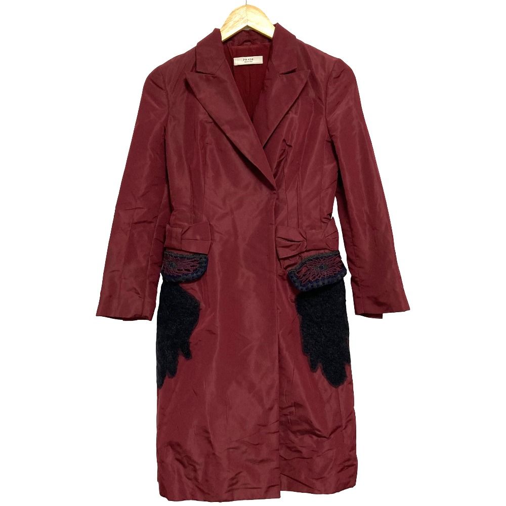 良品 PRADA プラダ パデッド シルク チェスターコート サイズ38 レッド レディース 古着 中古 USED 15,404円