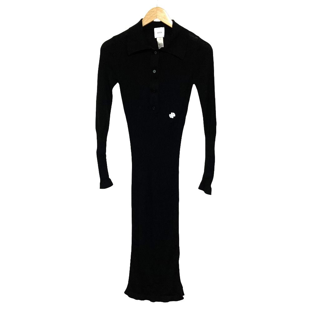 美品 PATOU パトゥ オーガニックコットン ニットポロ ミディドレス ワンピース KN0808051999B サイズXS ブラック レディース 古着 中古 USED