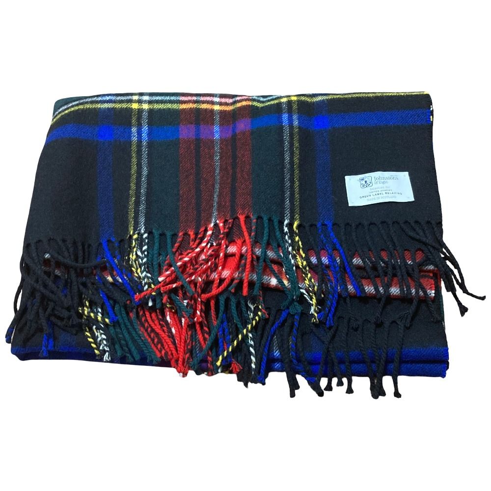 美品 Johnstons of Elgin ジョンストンズオブエルガン グリーンレーベルリラクシング別注 チェック柄 大判ストール マルチカラー レディース 古着 中古 USED