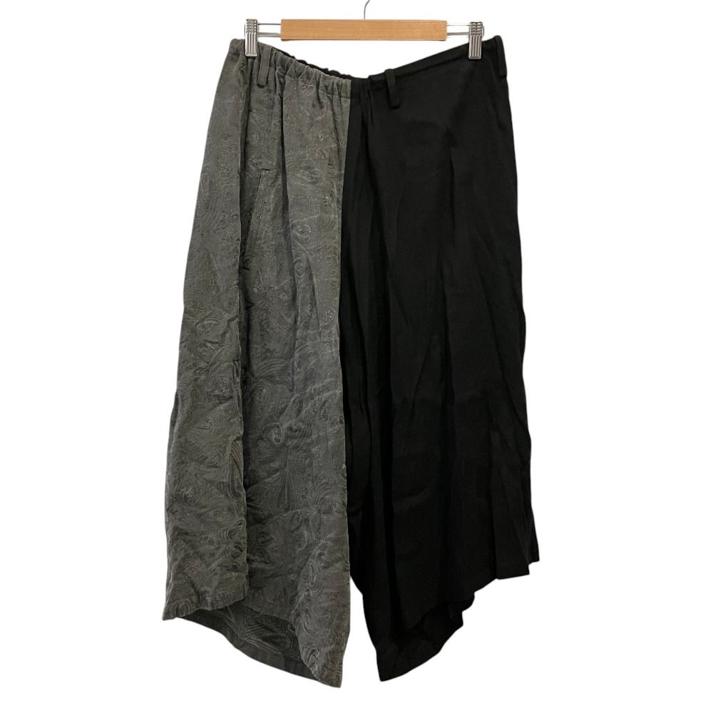 美品 23SS Y's Yohji Yamamoto ワイズ ヨウジヤマモト COTTON ASYMMETRIC PANTS アシンメトリー ワイドパンツ 1 ブラック グレー レディース 古着 中古 USED