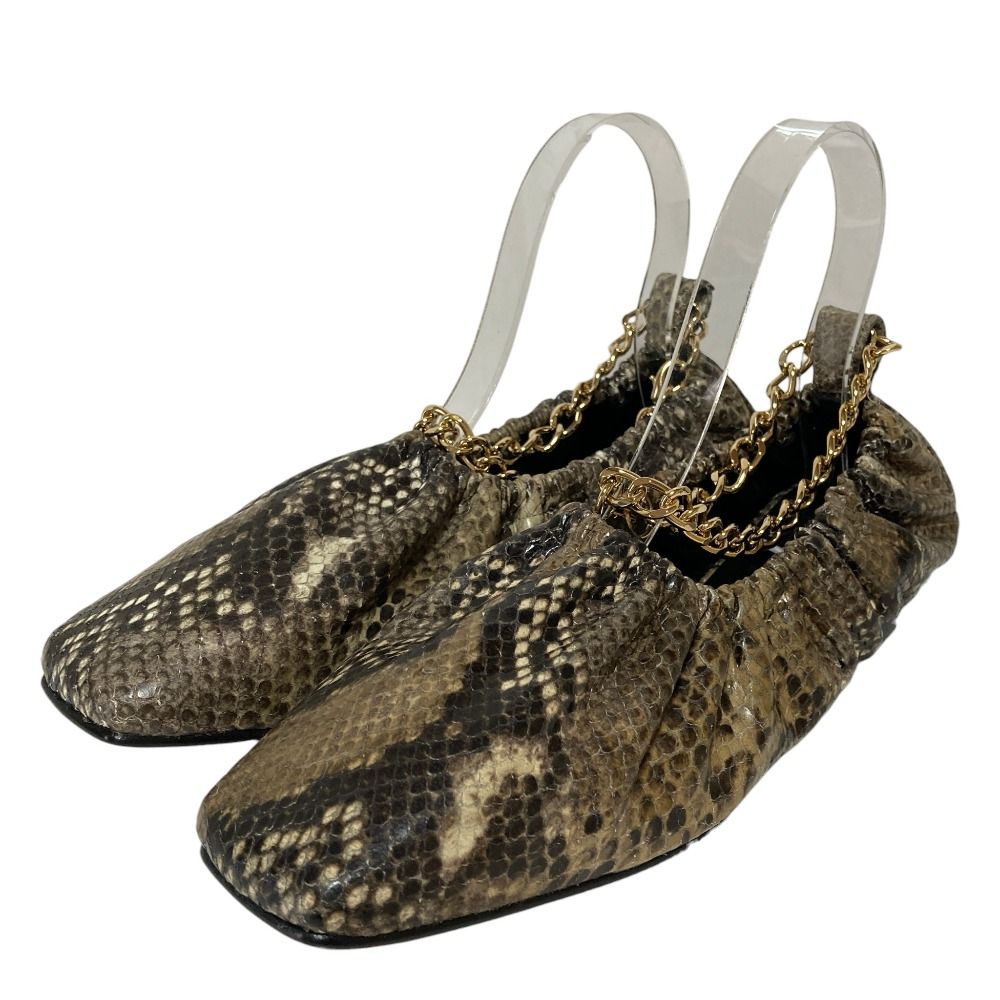 美品 PELLICO SUNNY ペリーコサニー ESPIGA パイソンレザー アンクルチェーン フラットパンプス バレエシューズ 38 ベージュ系 レディース 古着 中古 USED