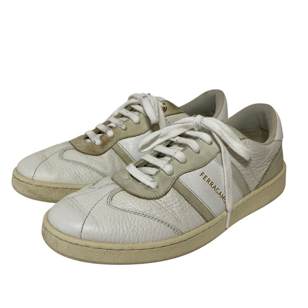 Ferragamo フェラガモ ACHILLE 1 レースアップ レザースニーカー 6.5 23.5cm相当 ホワイト系 レディース 古着 中古 USED