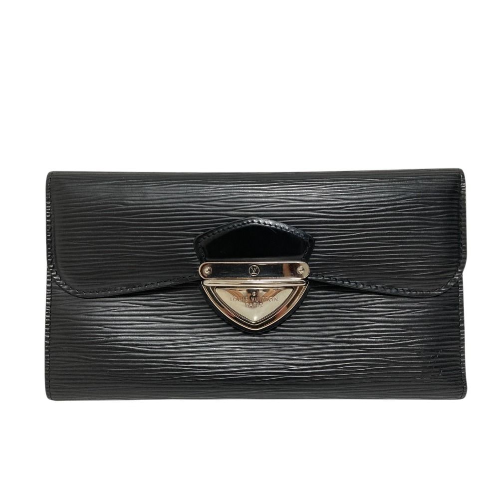 良品 LOUIS VUITTON ルイヴィトン エピ ポルトフォイユ ウジェニ 三つ折り長財布 M63882 ブラック レディース 古着 中古 USED