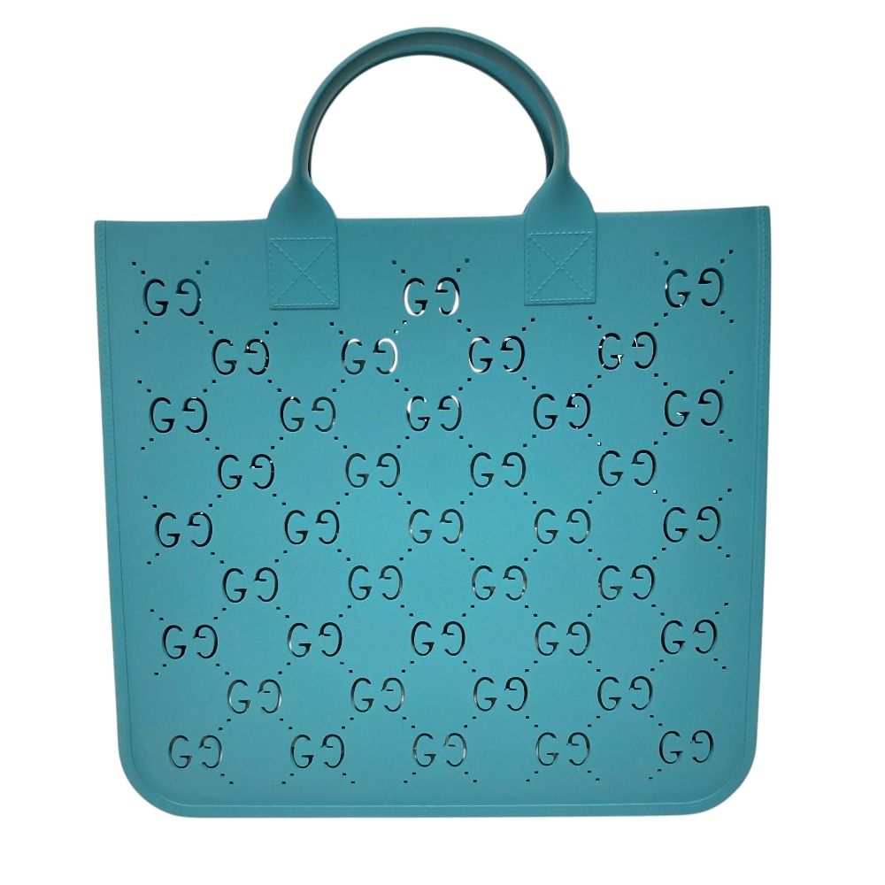 新品同様 GUCCI グッチ チルドレンズ GGスプリーム ラバー トートバッグ 679365 ターコイズブルー レディース 古着 中古 USED