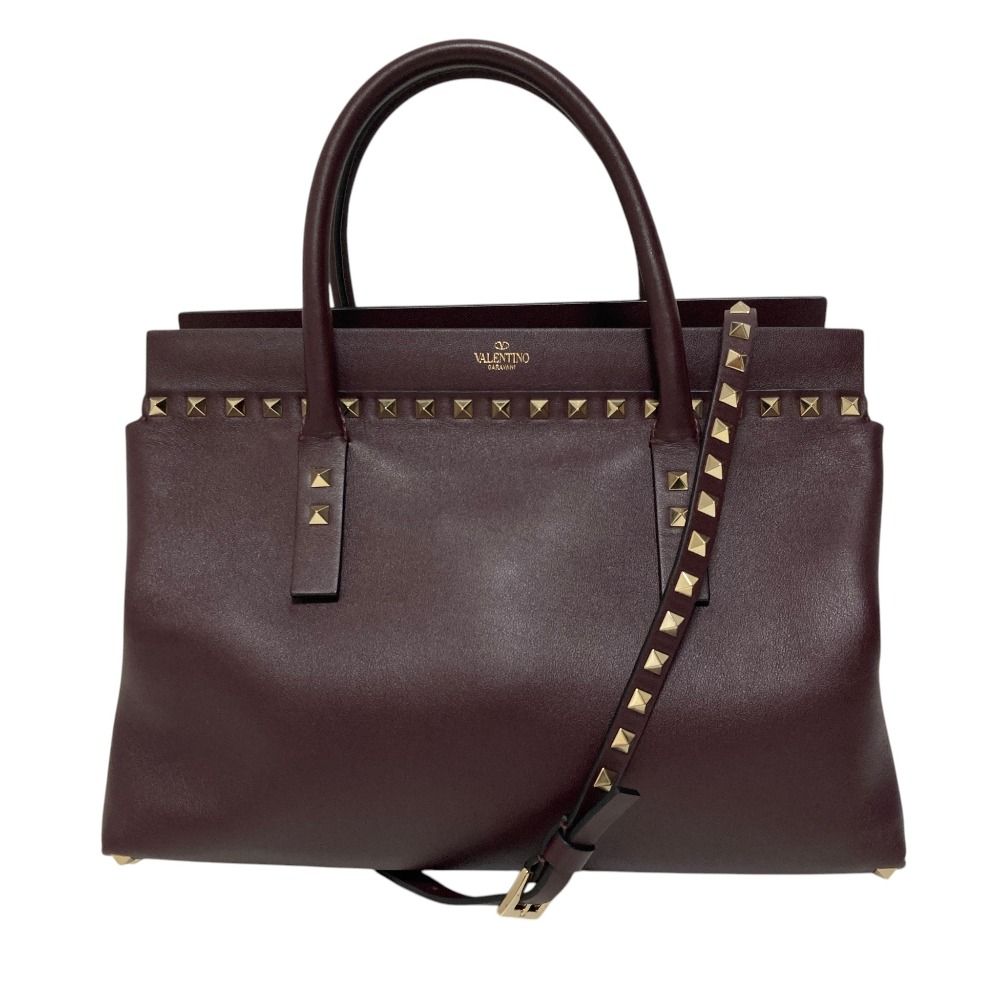 良品 VALENTINO GARAVANI ヴァレンティノガラヴァーニ ロックスタッズ レザー 2WAY トートバッグ ショルダーバッグ ボルドー レディース 古着 中古 USED