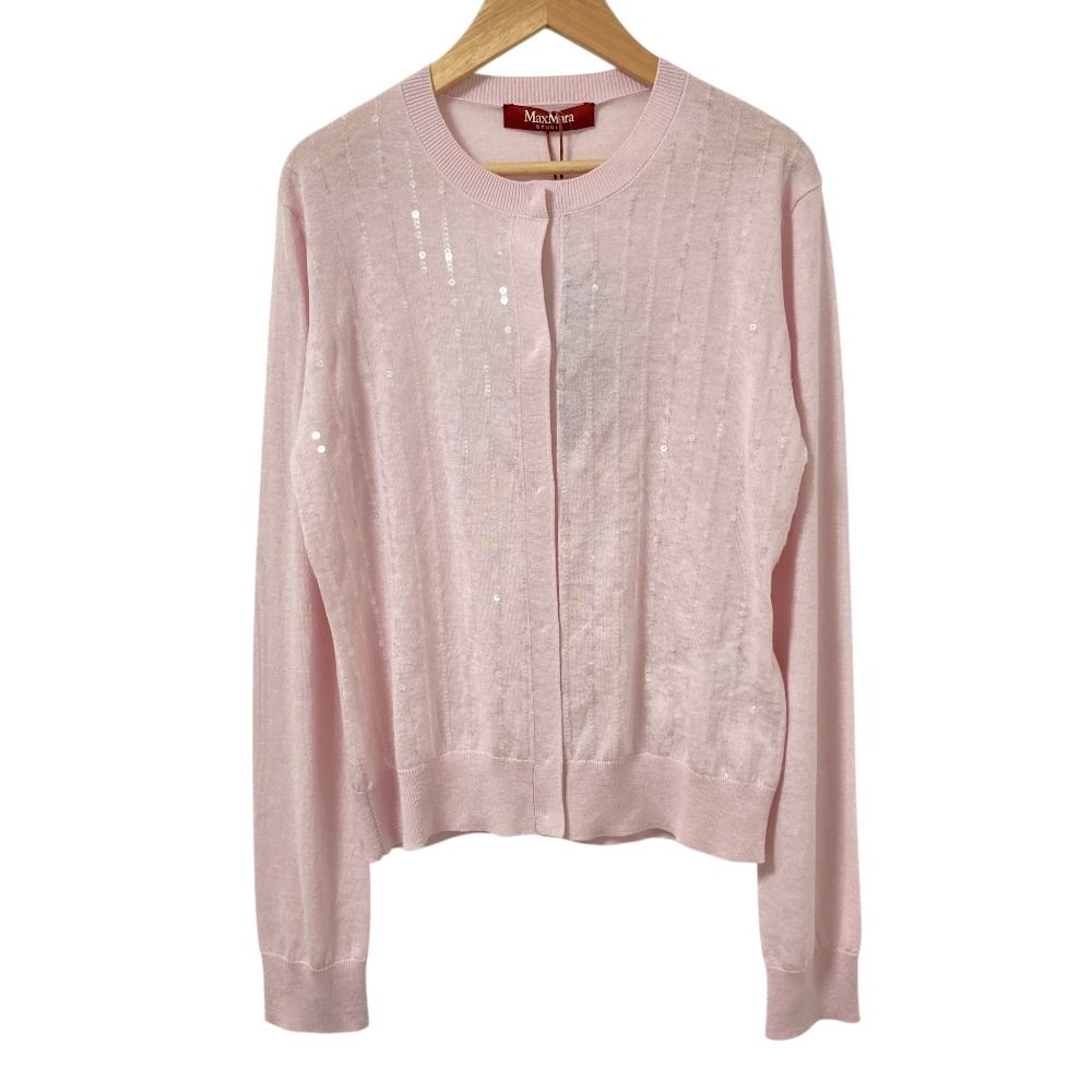 未使用 26SS Max Mara STUDIO マックスマーラステュディオ MSTLIBBRA スパンコール ニットカーディガン サイズM ピンク レディース 古着 中古 USED